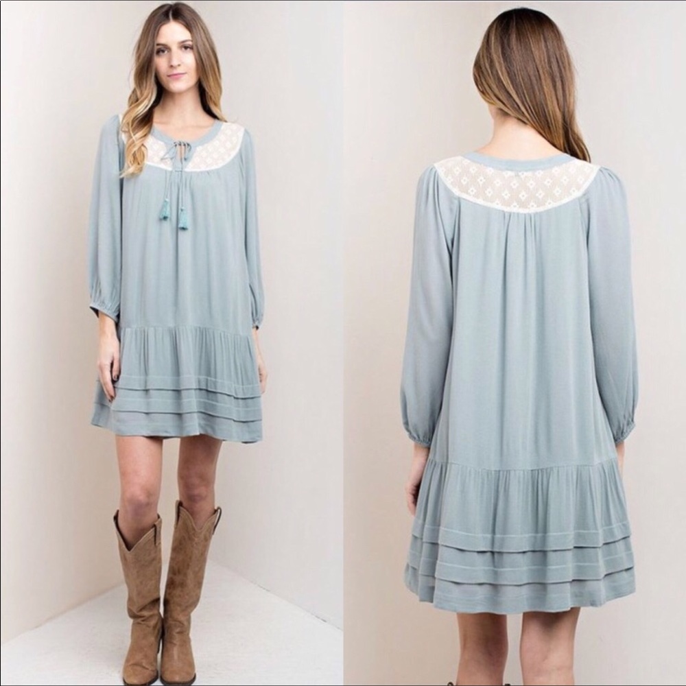 Sage Green Boho Lace Dress - Picture 2 of 2